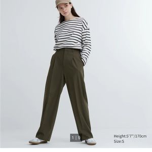 Olive Uniqlo wide leg pleated trousers